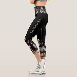 Leggings Capri Halloween sobre la muerte negra bailando esqueleto