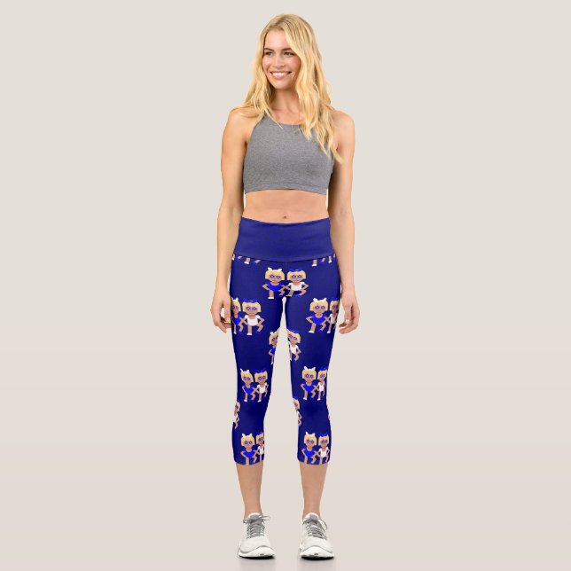 Leggings Capri hanukkah azul conejito de oídos gemelos (Anverso)