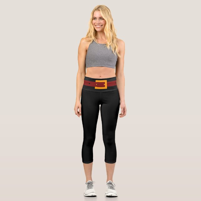 Leggings Capri Hebilla de Cinturón Falso - Negro M (Anverso)
