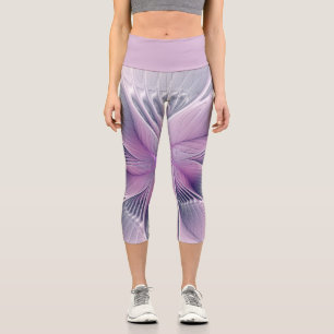 Leggings Capri Hermosa Flor Rosa Arte Abstracto Fractal Moderno