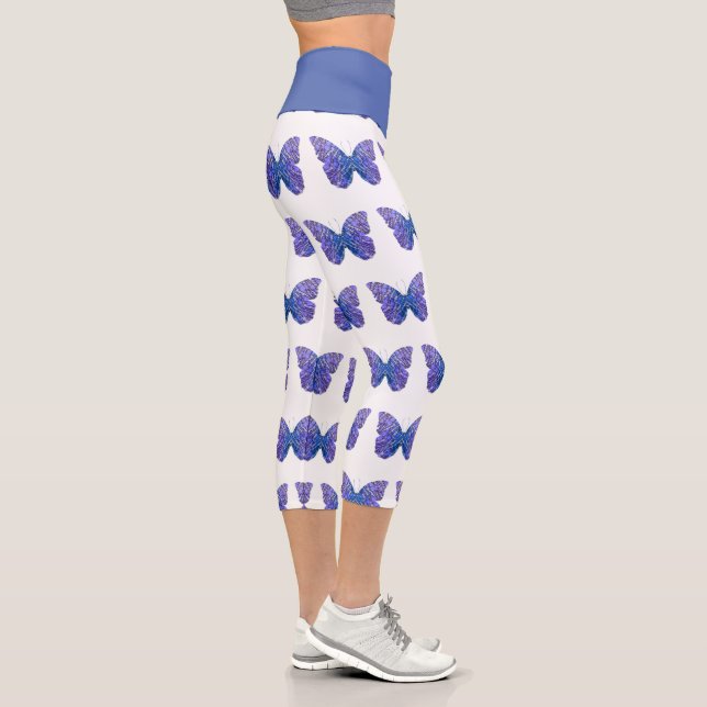 Leggings Capri Hermosa mariposa azul imprimida capris de yoga (Derecha)
