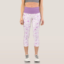 Leggings Capri Hermosa Orquídea Púrpura Botánica Girly Floral