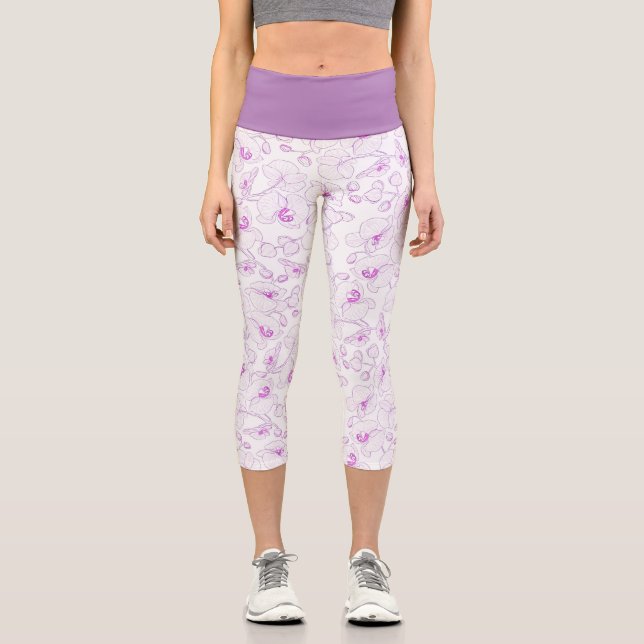 Leggings Capri Hermosa Orquídea Púrpura Botánica Girly Floral (Anverso)