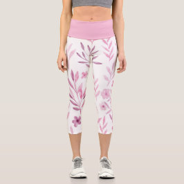 Leggings Capri Hermosas Flores Rosa Monocromáticas