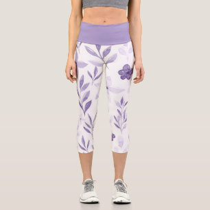 Leggings Capri Hermosas flores violetas monocromáticas en acuarel