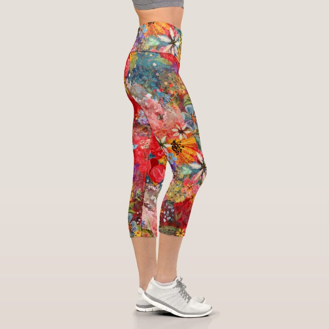 Leggings Capri Hermoso Modelo Floral Brillante Abstracto Abstract (Derecha)