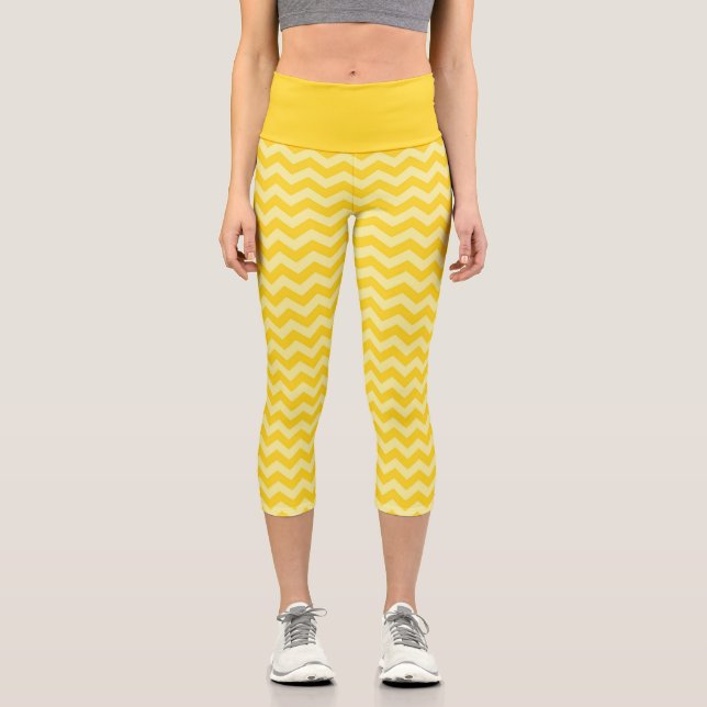 Leggings Capri Hermoso patrón de Chevron Amarillo (Anverso)