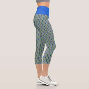 Leggings Capri Hermoso patrón de pavo real azul