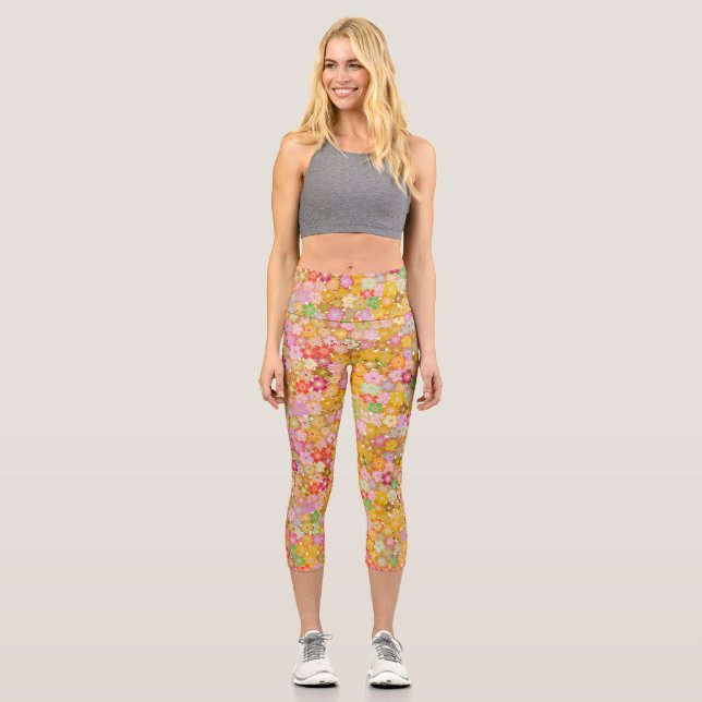 Leggings Capri hermoso patrón floral (Anverso)