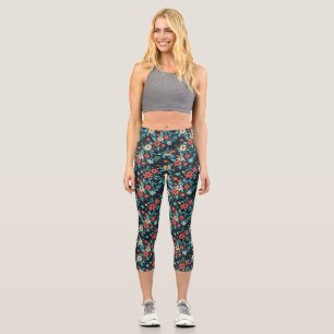 Leggings Capri Hermoso patrón floral de flores-48965