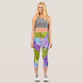 Leggings Capri Hermoso patrón moderno de leafy