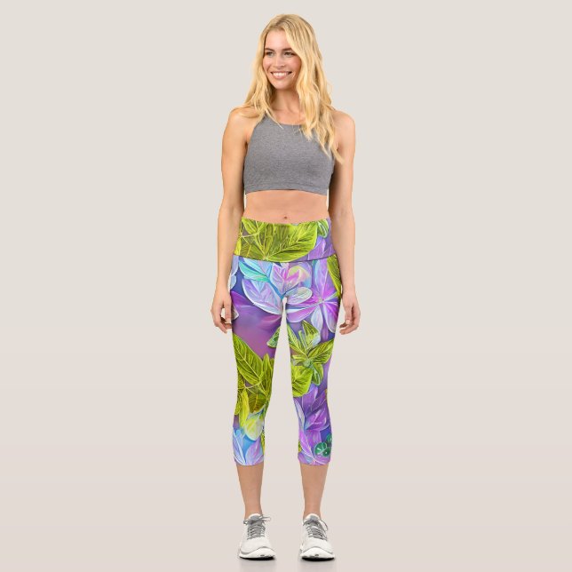 Leggings Capri Hermoso patrón moderno de leafy (Anverso)