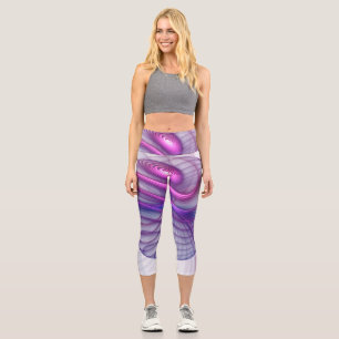 Leggings Capri Hermoso Swing Moderno Resumen Arte Fractal Rosa
