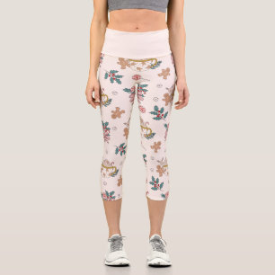 Leggings Capri Hermosos Navidades retro Gingerbread Holly Berry