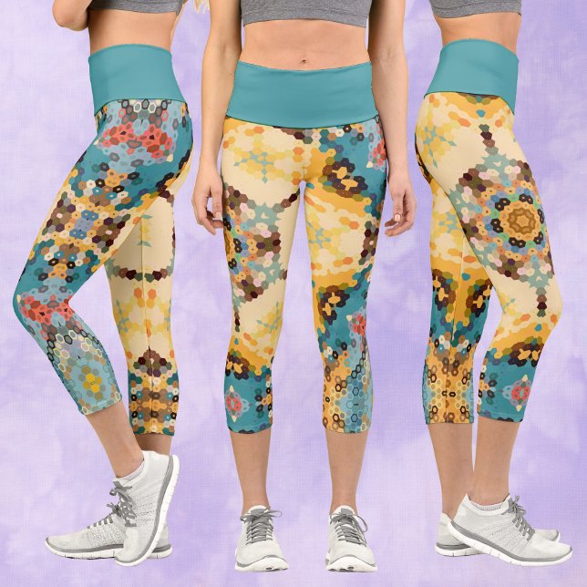 Leggings Capri Hex Mandala Amarillo y Azul (Subido por el creador)