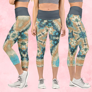 Leggings Capri Hex Mandala Azul y Naranja