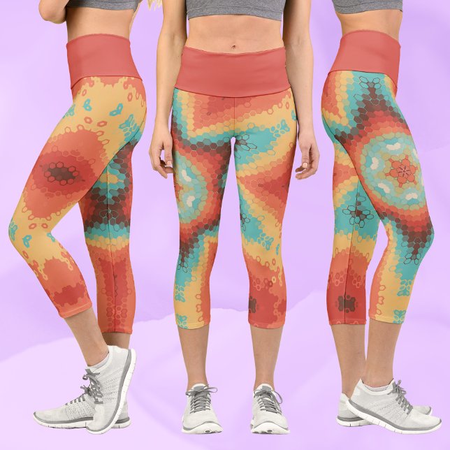Leggings Capri Hex Mandala Naranja azul y amarillo (Subido por el creador)