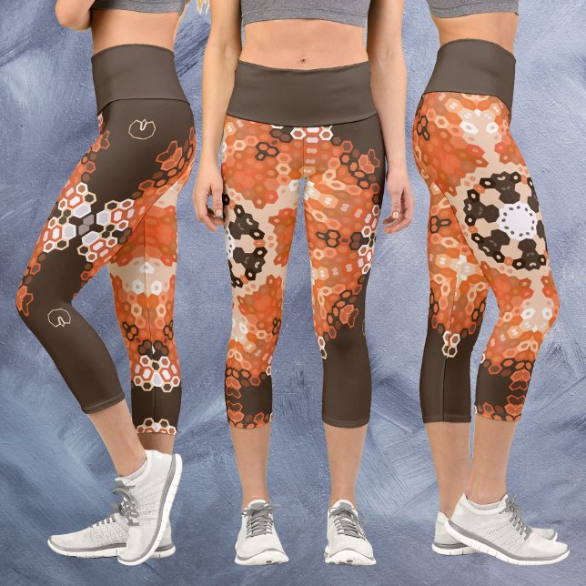 Leggings Capri Hex Mandala Naranja Blanco y Marrón (Subido por el creador)