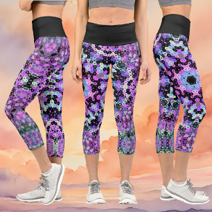 Leggings Capri Hex Mandala Púrpura Rosa y Azul