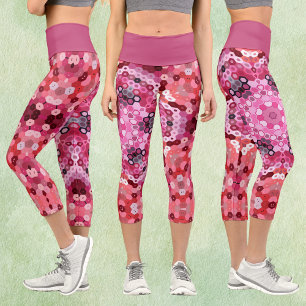 Leggings Capri Hex Mandala Rojo rosa y Blanco