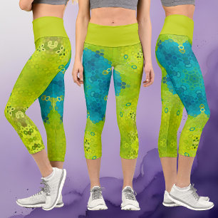 Leggings Capri Hex Mandala Verde y Azul