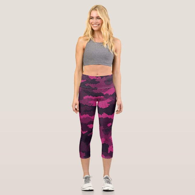 Leggings Capri Hexagonal de camuflaje, fondo de textura militar (Anverso)