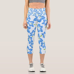 Leggings Capri Hibisco Azul, Flores Azules, Patrón De Flores