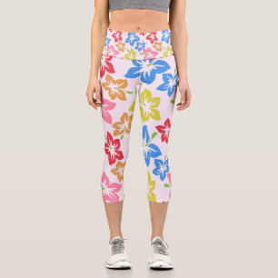 Leggings Capri Hibisco Colorido, Patrón De Flores