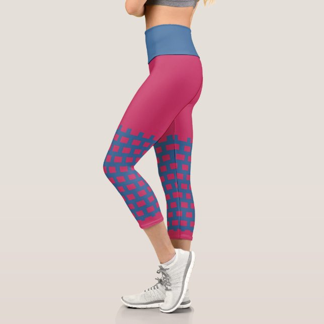 Leggings Capri Hibiscus Red-Blue Check Patrón Geométrico Pop Art (Izquierda)