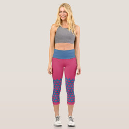 Leggings Capri Hibiscus Red-Blue Check Patrón Geométrico Pop Art