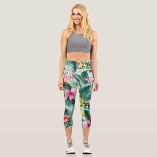 Leggings Capri Hibiscus tropical: Patrón floral sin foco