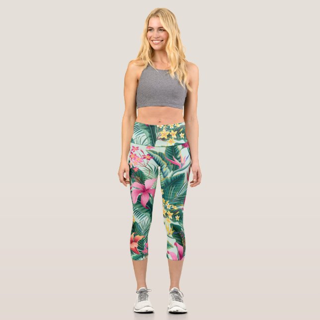Leggings Capri Hibiscus tropical: Patrón floral sin foco (Anverso)