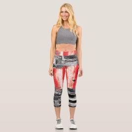 Leggings Capri High Waisted Capris – Red Pulse Abstract Design