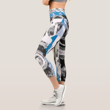High Waisted Capris Wave Mecanism Abstract Design