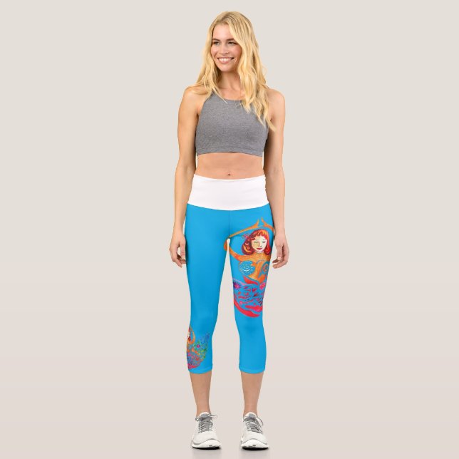 Leggings Capri High Waisted Capris with Yoga Woman Rainbow Design (Anverso)