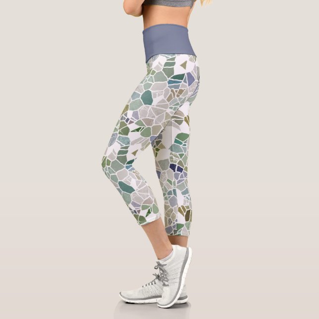 Leggings Capri Hip Verde azulado Gris azul negro Terrazzo Mosaico (Izquierda)