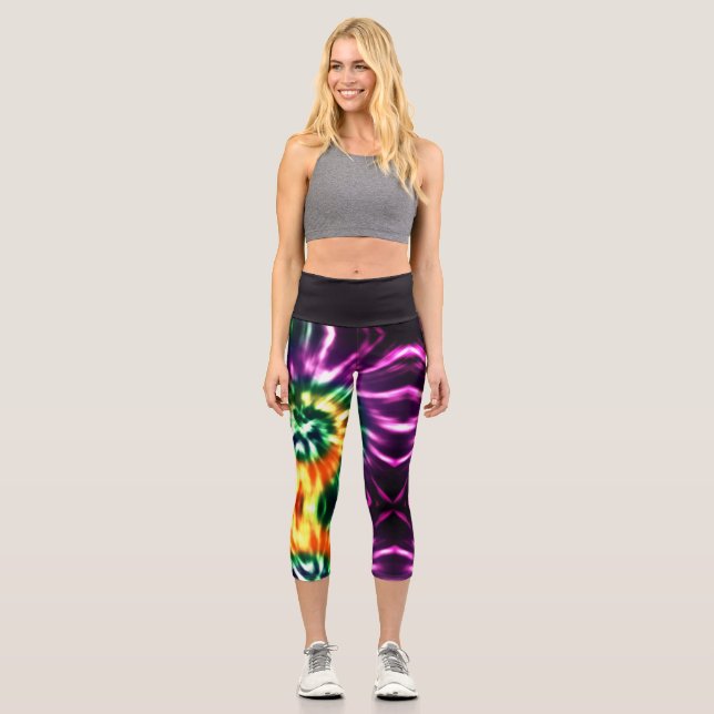 Leggings Capri Hippie boho divertido naranja amarillo  morado tin (Anverso)