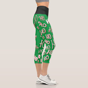 Leggings Capri HO HO HO Navidades de texto patrón de texto rojo b