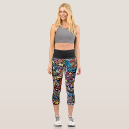 Leggings Capri Hoja de Arcoíris sobre Negro