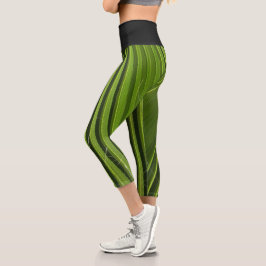 Leggings Capri Hoja de Palma Tropical Verde Brillante Rayo Vertic
