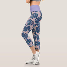 Leggings Capri Hoja Tropical Monstera Gris Azul