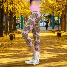 Leggings Capri Hoja Tropical Monstera Rosa Verde