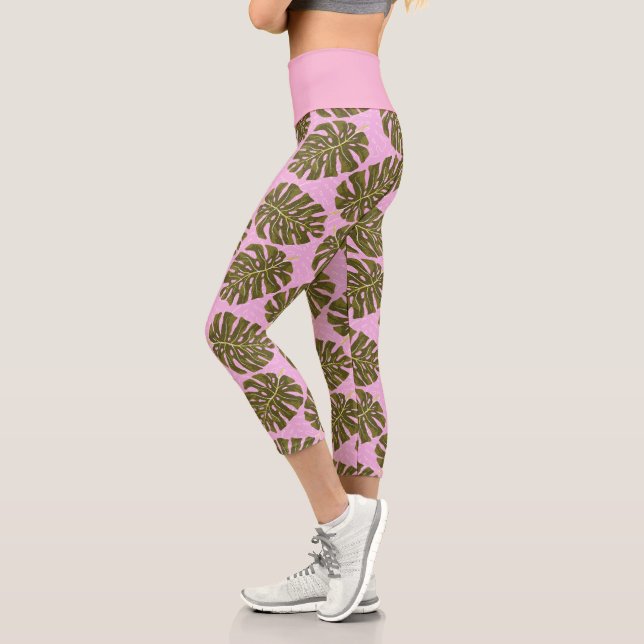Leggings Capri Hoja Tropical Monstera Rosa Verde (Izquierda)
