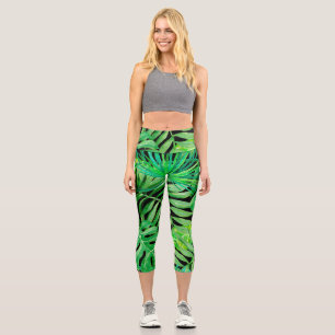 Leggings Capri Hojas de acuarela tropical: Elegancia sin costura.