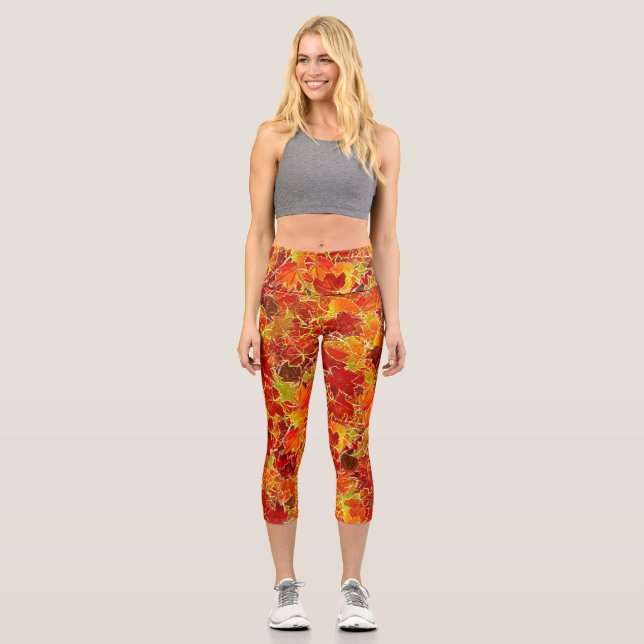 Leggings Capri Hojas de arce de otoño Purpurinoso (Anverso)