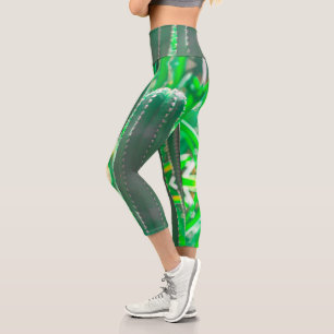 Leggings Capri Hojas de cactus verdes en tonos pastel