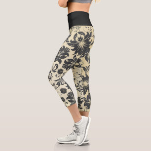 Leggings Capri Hojas de damasco en cremosas piernas de Capri amar