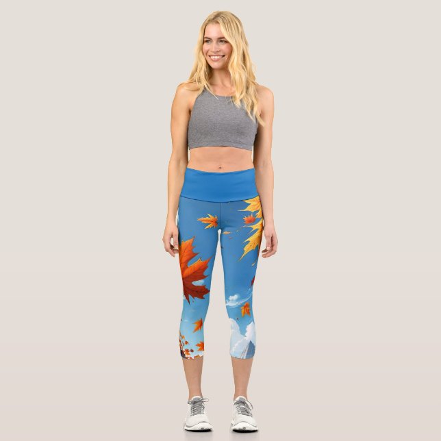 Leggings Capri Hojas de otoño azules (Anverso)