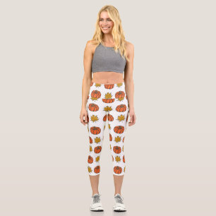 Leggings Capri Hojas de otoño: Patrón de calabaza dibujada a mano