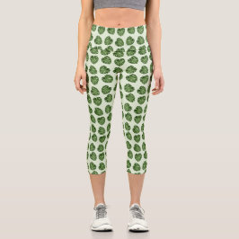 Leggings Capri Hojas de palma, hojas verdes, patrón tropical